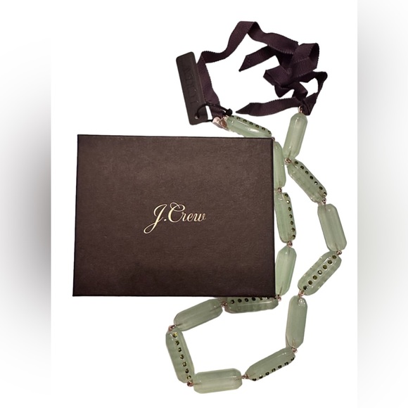 J.Crew Double Sided Lucite Pave Necklace Green Jade Color Statement OriginalBox - Picture 11 of 11